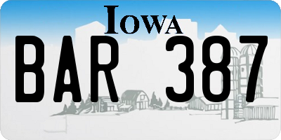 IA license plate BAR387