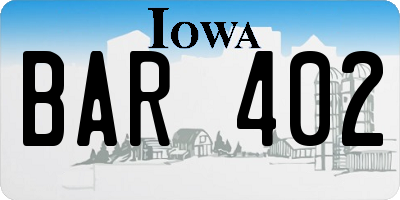 IA license plate BAR402