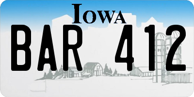 IA license plate BAR412