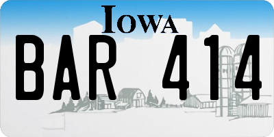 IA license plate BAR414