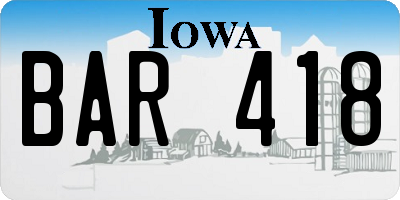 IA license plate BAR418