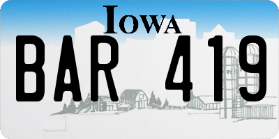 IA license plate BAR419