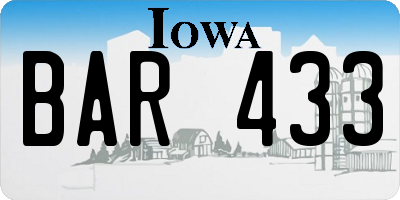 IA license plate BAR433