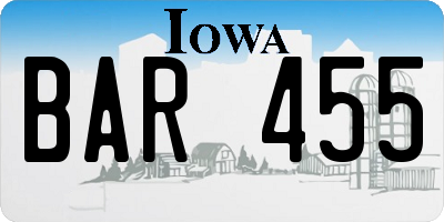 IA license plate BAR455