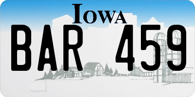 IA license plate BAR459