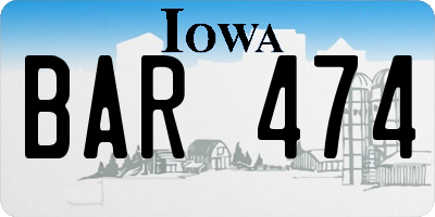 IA license plate BAR474