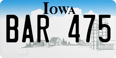 IA license plate BAR475