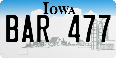 IA license plate BAR477