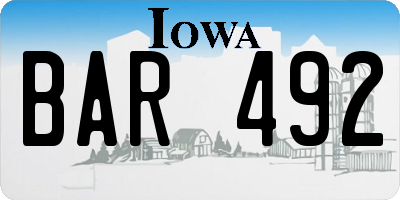 IA license plate BAR492