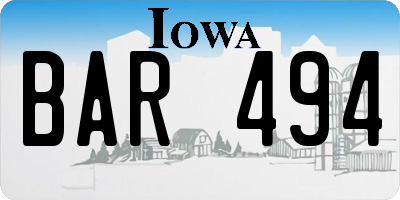IA license plate BAR494