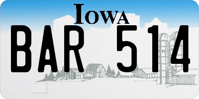 IA license plate BAR514