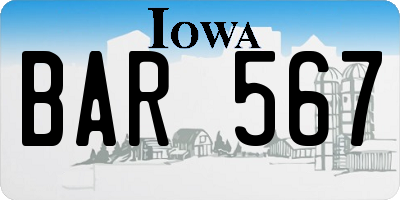 IA license plate BAR567