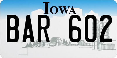 IA license plate BAR602