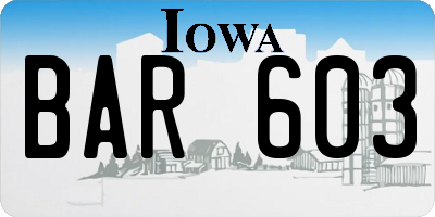 IA license plate BAR603