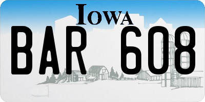 IA license plate BAR608