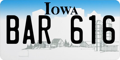 IA license plate BAR616