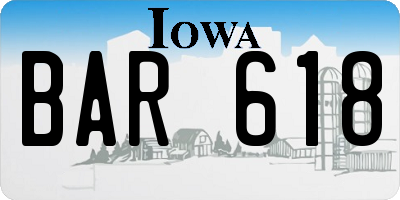 IA license plate BAR618