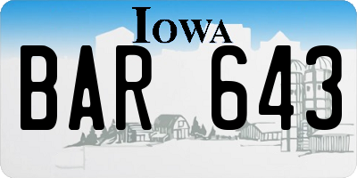 IA license plate BAR643