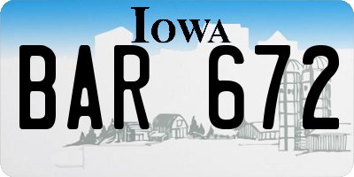 IA license plate BAR672