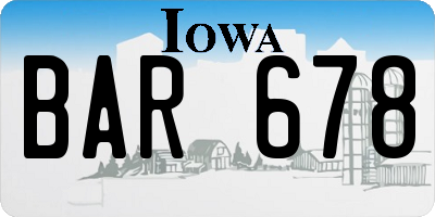 IA license plate BAR678