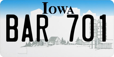 IA license plate BAR701