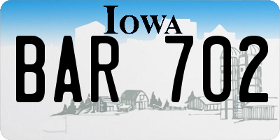 IA license plate BAR702