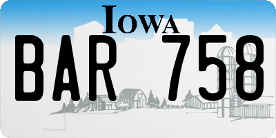 IA license plate BAR758