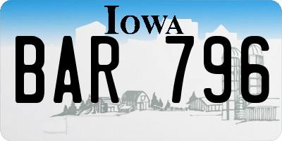 IA license plate BAR796
