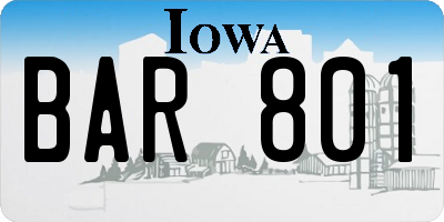IA license plate BAR801
