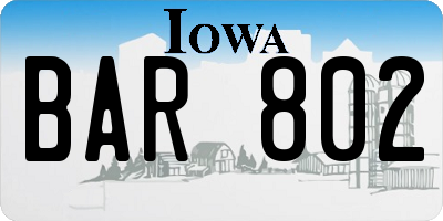 IA license plate BAR802
