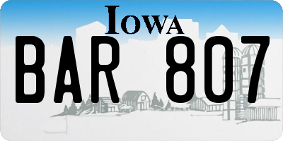 IA license plate BAR807