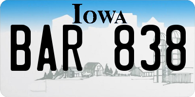 IA license plate BAR838