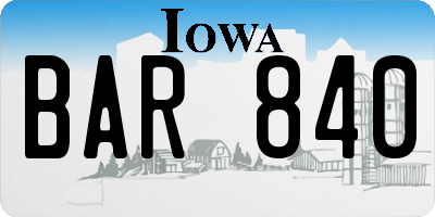 IA license plate BAR840