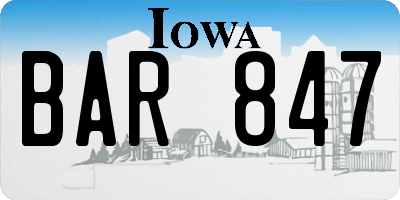 IA license plate BAR847