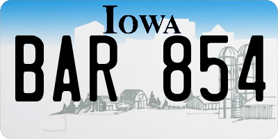 IA license plate BAR854