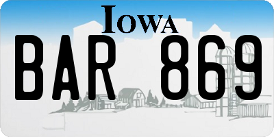 IA license plate BAR869