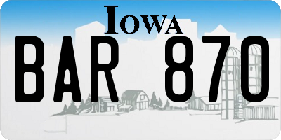 IA license plate BAR870