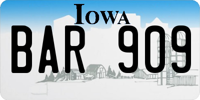 IA license plate BAR909
