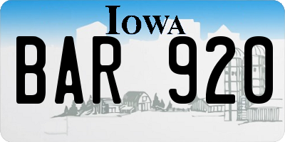 IA license plate BAR920