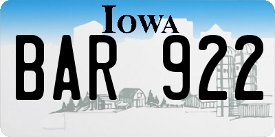 IA license plate BAR922