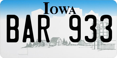 IA license plate BAR933
