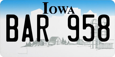 IA license plate BAR958