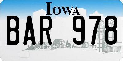 IA license plate BAR978