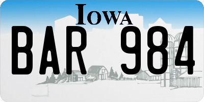 IA license plate BAR984