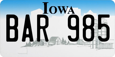 IA license plate BAR985