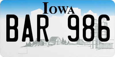 IA license plate BAR986