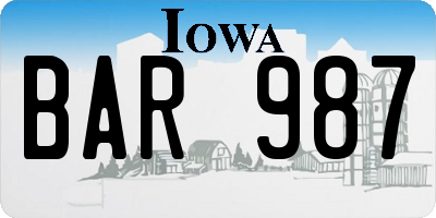 IA license plate BAR987