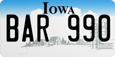IA license plate BAR990