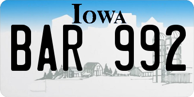 IA license plate BAR992