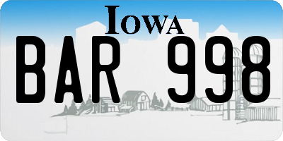 IA license plate BAR998